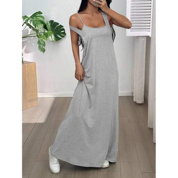 Dresses & Skirts - EZwear Solid Color Asymmetric Neck Sleeveless Dress For Sum